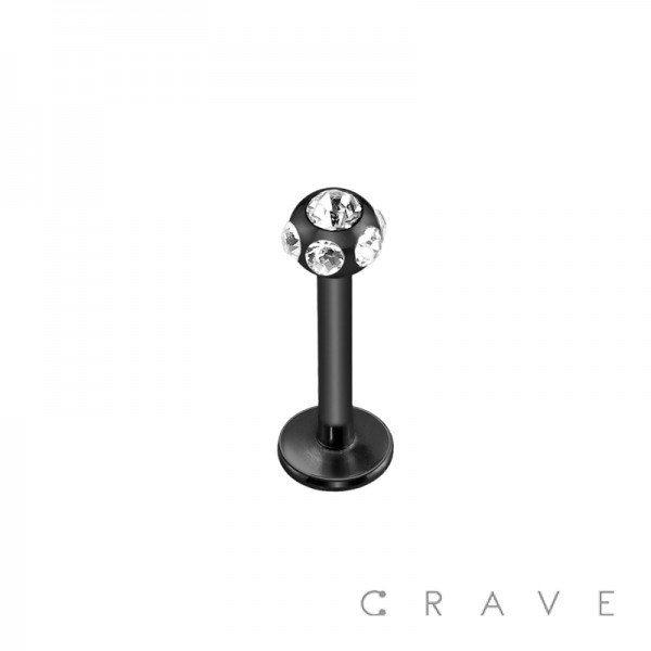 BLACK PVD PLATED OVER 316L SURGICAL STEEL LABRET/MONROE WITH MULTI GEM