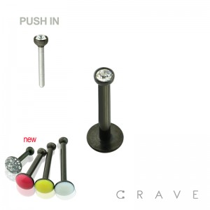PRESS FIT THREADLESS PUSH-IN PVD BLACK PLATED 316L SURGICAL STEEL LABRET WITH SOFT ENAMEL BACK FOR COMFORT SET