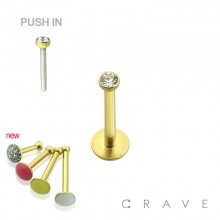 PRESS FIT THREADLESS PUSH-IN PVD GOLD PLATED 316L SURGICAL STEEL LABRET WITH SOFT ENAMEL BACK FOR COMFORT