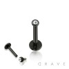 BLACK TITANIUM IP OVER 316L SURGICAL STEEL INTERNALLY THREADED LABRET/MONROE WITH 2MM CLEAR GEM
