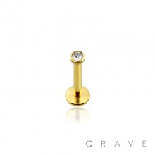 INTERNALLY THREADED GOLD PVD PLATED OVER 316L SURGICAL STEEL LABRET/MONROE W/ 2MM PRESS FIT GEM