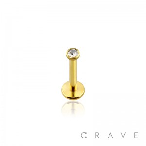 INTERNALLY THREADED GOLD PVD PLATED OVER 316L SURGICAL STEEL LABRET/MONROE W/ 2MM PRESS FIT GEM SET