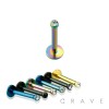 TITANIUM IP OVER 316L SURGICAL STEEL INTERNALLY THREADED LABRET/MONROE WITH 2MM GEM