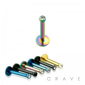 TITANIUM IP OVER 316L SURGICAL STEEL INTERNALLY THREADED LABRET/MONROE WITH 2MM GEM SET