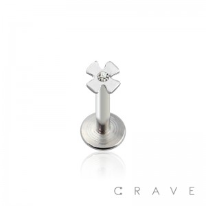 IRON CROSS SHAPE GEM INTERNALLY THREADED 316L SURGICAL STEEL LABRET/MONROE