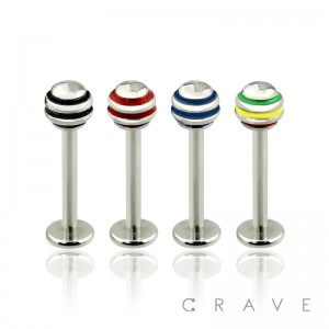 316L SURGICAL STEEL COLOR STRIPE BALL LABRET/MONROE
