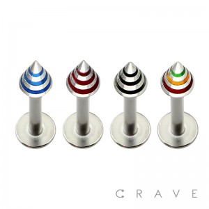 316L SURGICAL STEEL COLOR STRIPE SPIKE LABRET/MONROE