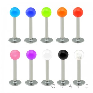 316L SURGICAL STEEL LABRETS/MONROES WITH SOLID COLOR ACRYLIC BALL