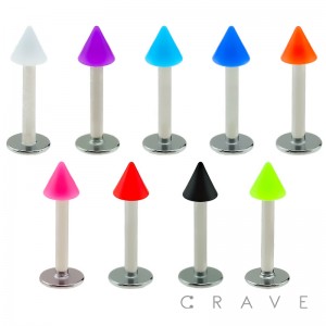 316L SURGICAL STEEL LABRETS/MONROES WITH SOLID COLOR ACRYLIC SPIKE