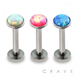 INTERNALLY THREADED 316L SURGICAL STEEL PRESS FIT SYNTHETIC OPAL LABRET/MONROE
