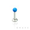 316L SURGICAL STEEL INTERNALLY THREADED LABRET/MONROE WITH SYNTHETIC OPAL BALL