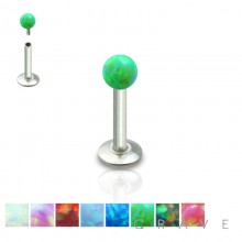 316L SURGICAL STEEL INTERNALLY THREADED LABRET/MONROE WITH SYNTHETIC OPAL BALL