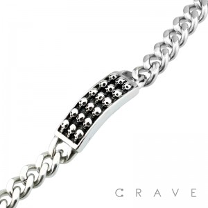 MULTI SKULL CURB CHAIN BRACELET VINTAGE STAINLESS STEEL