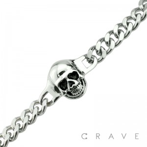 BIKER SKELETON CURB CHAIN BRACELET VINTAGE STAINLESS STEEL
