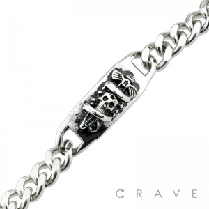 WINGED CROSS SKULL CURB CHAIN BRACELET VINTAGE STAINLESS STEEL