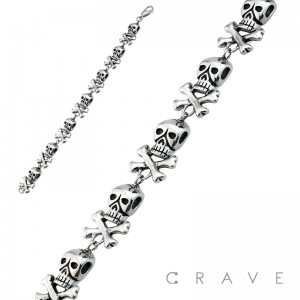 SKULL AND CROSS BONES CHARMS STAINLESS STEEL BRACELET