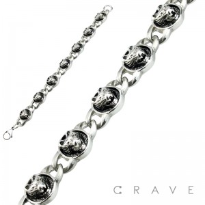 WOLF HEAD LINKED STAINLESS STEEL BRACELET