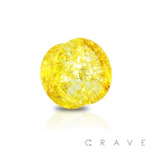 AMBER TONE DOUBLE FLARED SHATTERED GLASS SADDLE PLUG (LARGER SIZES)