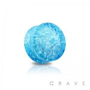 AQUA TONE DOUBLE FLARED SHATTERED GLASS SADDLE PLUG (LARGER SIZES)