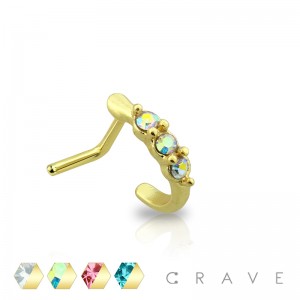 GOLD PLATED OVER 316L SURGICAL STEEL "L" SHAPE NOSE SCREW WITH 3CZ LINE