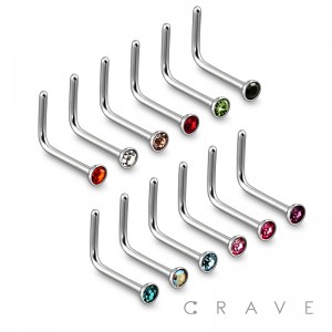 316L SURGICAL STEEL 1.5MM, 2MM GEM L-SHAPE NOSE RING