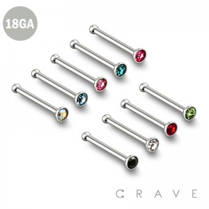 316L SURGICAL STEEL 18GA NOSE BONE WITH GEM