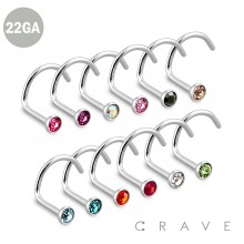 316L SURGICAL STEEL 22GA NOSE SCREW FISH HOOK WITH GEM