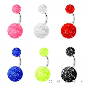 316L SURGICAL STEEL NAVEL RING WITH GLITTER ACRYLIC BALL