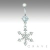 GEM PAVED SNOW FLAKE PRONG SET 316L SURGICAL STEEL NAVEL RING GEM PAVED SNOW FLAKE PRONG SET 316L SURGICAL STEEL NAVEL RING