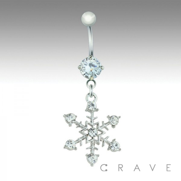 GEM PAVED SNOW FLAKE PRONG SET 316L SURGICAL STEEL NAVEL RING GEM PAVED SNOW FLAKE PRONG SET 316L SURGICAL STEEL NAVEL RING