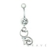 GEM BOW TIE CAT DANGLE 316L SURGICAL STEEL NAVEL RING