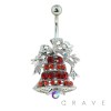 GEM PAVED CHRISTMAS BELL ORANMENT 316L SURGICAL STEEL NAVEL RING
