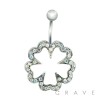 GEM PAVED 5 LEAF CLOVER 316L SURGICAL STAINLESS SWIVEL NAVEL RING