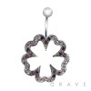 GEM PAVED 5 LEAF CLOVER 316L SURGICAL STAINLESS SWIVEL NAVEL RING