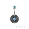 MULTI PAVED TURQUOISE STONE FLOWER 316L SURGICAL STEEL NAVEL RING