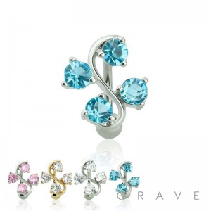 FOUR CZ TOP DOWN 316L SURGICAL STEEL NAVEL RING