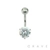 DOUBLE GEM PRONG SET ROUND CZ 316L SURGICAL STEEL NAVEL RING