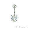 DOUBLE GEM PRONG SET HEART CZ 316L SURGICAL STEEL NAVEL RING