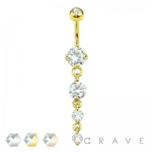 PRONG SET FOUR GEM CASCADE DANGLE CZ 316L SURGICAL STEEL NAVEL RING