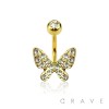 GOLD PLATED BUTTERFLY CZ SET 316L SURGICAL STEEL NAVEL RING