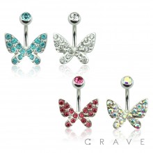 BUTTERFLY CZ SET 316L SURGICAL STEEL NAVEL RING