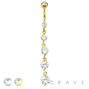 PRONG SET FIVE GEM CASCADE DANGLE CZ 316L SURGICAL STEEL NAVEL RING