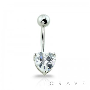 316L SURGICAL STEEL PRONG SET HEART CUBIC ZIRCONIA NAVEL RING
