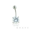 316L SURGICAL STEEL PRONG SET SOLITARE CUBIC ZIRCONIA NAVEL RING