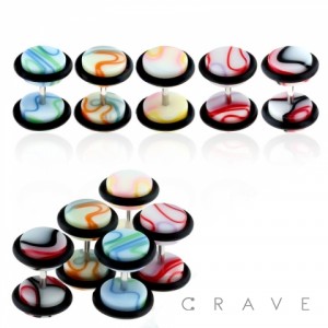 PASTEL COLORED MARBLE SWIRL ACRYLIC FAUX PLUG WITH O-RINGS