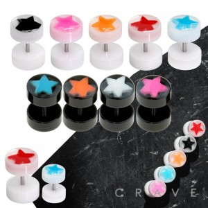 EPOXY STAR INLAY BLACK AND WHITE ACRYLIC FAKE PLUG