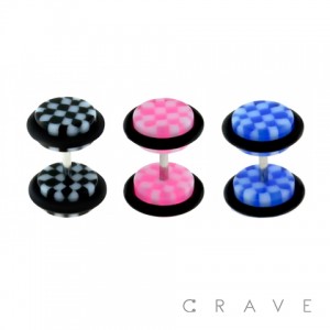 CHECKERED PATTERN ACRYLIC FAKE PLUG W/ O-RINGS