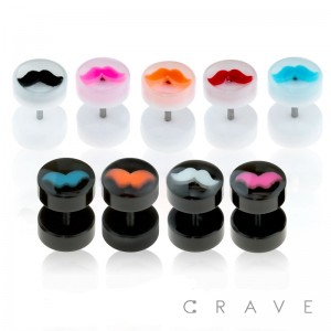 EPOXY MUSTACHE INLAY BLACK AND WHITE ACRYLIC FAKE PLUG
