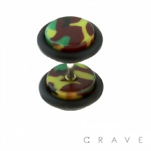 CAMOUFLAGE PRINT ACRYLIC FAKE PLUG W/ O-RINGS