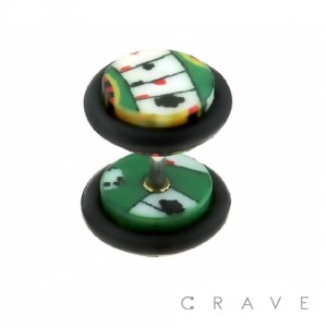 POKER CARD PRINT ACRYLIC FAKE PLUG W/ O-RINGS